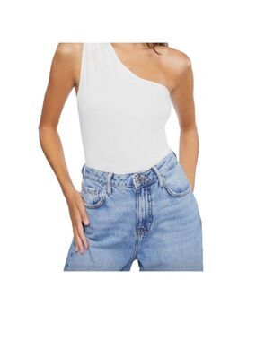 Forever 21 Off White Ruched One Shoulder Bodysuit